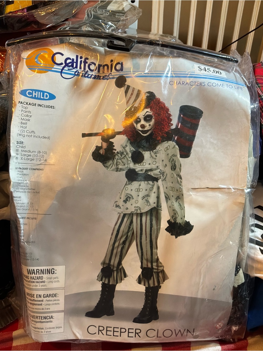 California costumes creeper clown child costume size XL 12/14